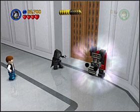 Użyj Ciemnej Strony na drzwiach po prawej stronie pomieszczenia, w którym jako R2 wyłączasz emisję trującego gazu - Episode V - Betrayal Over Bespin | Freeplay Mode - LEGO Star Wars II: The Original Trilogy - poradnik do gry