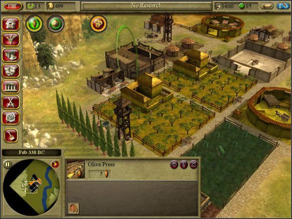 Zasięg zakładu Olive Press. Na szczęście dla nas i zakładu gaje oliwkowe są podświetlone. - Misja 4. Capena | Kampania cywilna | CivCity Rome - CivCity: Rome - poradnik do gry