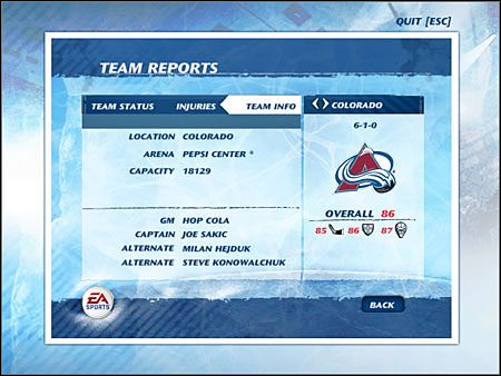 Team Reports - szybki wgląd na dane drużyny. - Dynasty Mode, Day-To-Day | Game Mods w NHL 07 - NHL 07 - poradnik do gry