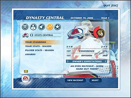 1 - Dynasty Mode, Stats Central | Game Mods w NHL 07 - NHL 07 - poradnik do gry