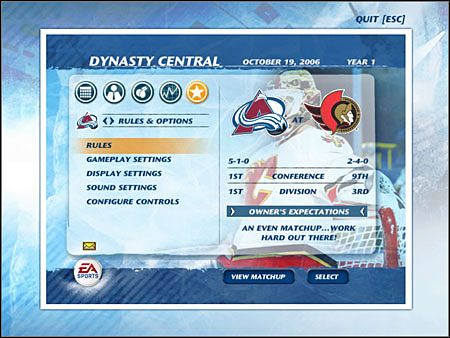 Rules - zasady, którymi rządzi się gra w hokeja w lidze NHL - Dynasty Mode, Rules & Options | Game Mods w NHL 07 - NHL 07 - poradnik do gry