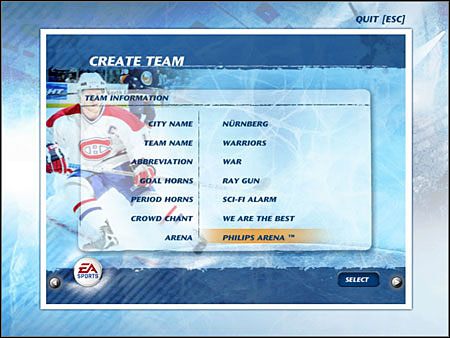 Zaczynamy od wyboru nazwy zespołu oraz miasta, z którego się on wywodzi - Creation Zone | Jak grać w NHL 07 - NHL 07 - poradnik do gry