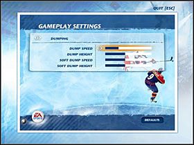 Dumping - odpowiada za spowalnianie gry - Gameplay Settings | Jak grać w NHL 07 - NHL 07 - poradnik do gry
