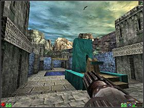 Na powierzchni znajdziesz drzwi z wygrawerowaną twarzą, wejdź na przełącznik w podłodze tuż obok - 5. Sacred Passage | Unreal - Unreal - poradnik do gry