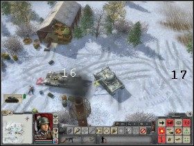 Po obsadzeniu pojazdów pancernych zniszcz za ich pomocą (stratuj) magazyny (18), które znajdują się na lewo od miejsca, w którym stało działko i tankował pojazd - Misja 4 | Kampania niemiecka | Faces of War Oblicza Wojny - Faces of War: Oblicza Wojny - poradnik do gry