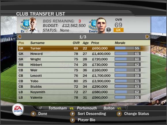 Pojawi się lista naszych piłkarzy - Transfery | Tryb menedżerski FIFA 07 - FIFA 07 - poradnik do gry