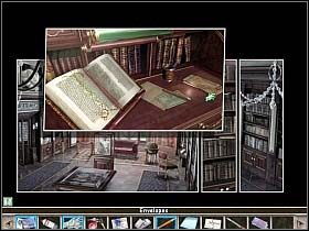 Martin kieruje się teraz w stronę podwójnych drzwi z oszklonymi szybkami (w górę ekranu po prawej) - 1. Willa profesora | Akt 2 | Martin Mystere Operation Dorian Gray - Martin Mystere: Operation Dorian Gray - poradnik do gry