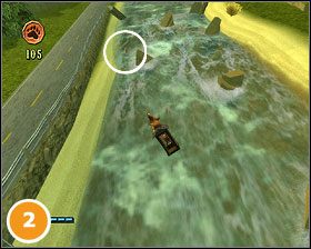 Trzecia odznaka ukryta jest po prawej stronie za drewnianym domkiem - aby się do niej dostać trzeba przepłynąć pod jego molem #3 - [Misje] Skalista rzeka | Sezon na Misia - Sezon na Misia - poradnik do gry