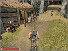 Po tych rozpustnych zabawach miń most i uważając na jaskinię pełną kretoszczurów, udaj się prosto do strażników bramy (obrazek z lewej) - Witamy w Koloni (3) | Rozdział 1 | Gothic - Gothic - poradnik do gry