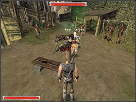 Po powrocie do starego obozu kierujesz się do targowiska i rozmawiasz z Dexterem (obrazek z lewej) - Witamy w Koloni (11) | Rozdział 1 | Gothic - Gothic - poradnik do gry