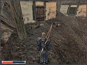 Następnie schodzisz na dół w okolice miejsca z obrazka po lewej - Xardas (3) | Rozdział 4 | Gothic - Gothic - poradnik do gry