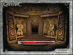 Po lewej od wejścia znajduje się drugi portal z zamkniętą bramą oraz uszkodzonym przełącznikiem (obrazek z lewej) - Strażnicy portalu (2) | Rozdział 5 | Gothic - Gothic - poradnik do gry