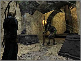 Otworzysz drzwi (obrazek z lewej) opuszczasz pomieszczenie i kierujesz się w nowo otwarte przejście i dalej cały czas przed siebie, aż dojdziesz do drugiego szamana (obrazek z prawej) - Strażnicy portalu (4) | Rozdział 5 | Gothic - Gothic - poradnik do gry