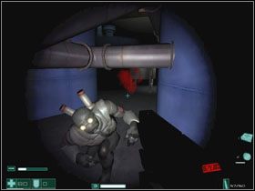 Schodami zbiegamy w dół - tutaj będzie czekało na nas dwóch żołnierzy - jeden widoczny, drugi ukryty za oknem - Pustka | Interwał 02 | FEAR Extraction Point - F.E.A.R.: Extraction Point - poradnik do gry