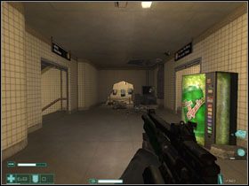 Po starciu podnosimy ze ściany apteczkę i poprzez zakratowaną dziurę w prawym rogu pokoju przechodzimy do tunelu - Stacja końcowa (1) | Interwał 03 | FEAR Extraction Point - F.E.A.R.: Extraction Point - poradnik do gry