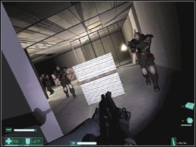 Przeskakujemy przez wyrwę w posadce #1, po czym otwieramy drzwi do pomieszczenia po prawej - Lewiatan (2) | Interwał 04 | FEAR Extraction Point - F.E.A.R.: Extraction Point - poradnik do gry