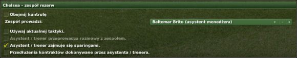 Zespół rezerw/ Reserves - tu decydujemy czy chcemy prowadzić drużynę rezerw czy też zrzucamy obowiązki na asystenta - Opcje menedżera - Przygotowania - Football Manager 2007 - poradnik do gry