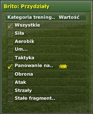 Przydziały/ Assingments: okno pokazujące listę elementów, których może uczyć dany trener - Trening cz. III - Zarządzanie drużyną - Football Manager 2007 - poradnik do gry