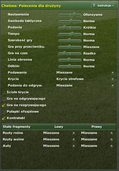 Tu po kolei decydujemy o - Taktyka cz. I - Polecenia dla drużyny - Zarządzanie drużyną - Football Manager 2007 - poradnik do gry