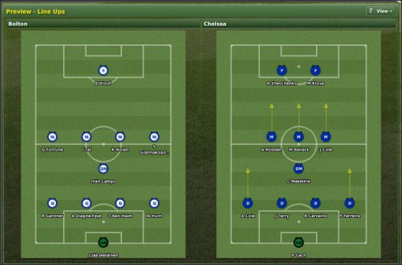 W założeniu ekran ten ma pomóc w dokonaniu korekt w ustawieniu, tak by dostosować taktykę do zespołu rywala - Rozgrywanie meczu cz.1 - Football Manager 2007 - poradnik do gry