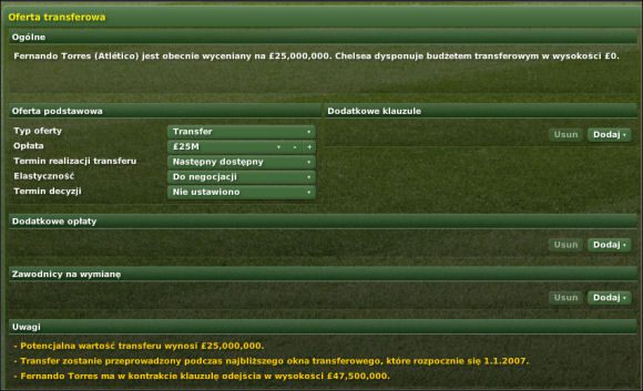 Kolejne rubryki zawierają - Zatrudnianie piłkarzy - Zatrudnianie i negocjacje - Football Manager 2007 - poradnik do gry