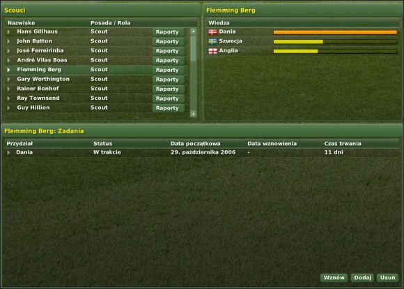 W poszczególnych sekcjach znajdujemy - Skauci - Skauci i raporty - Football Manager 2007 - poradnik do gry