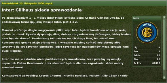 Skaut poinformuje nas o postawie rywala w jego ostatnim meczu - Raporty - Skauci i raporty - Football Manager 2007 - poradnik do gry