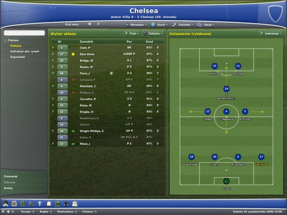 W tym oknie dokonujemy zmian - Rozgrywanie meczu cz.2 - Football Manager 2007 - poradnik do gry