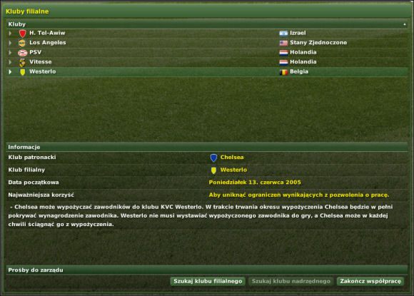 Ekran składa się z trzech sekcji - Inne - Kluby filialne - Football Manager 2007 - poradnik do gry