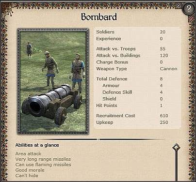 Grand Bombard ( 125,5 ) - Ulepszona wersja Bombarda - Milan - Zamek (3) | Nacje w Medieval II Total War - Medieval II: Total War - poradnik do gry