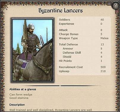 Latinkon ( 33 ) - Kolejna jednostka jazdy aspirująca do miana ciężkiej jazdy - Bizancjum - Zamek (2) | Nacje w Medieval II Total War - Medieval II: Total War - poradnik do gry