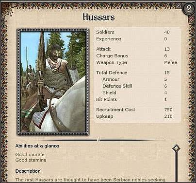 Merchant Cavalry Militia ( 24 ) - Jest to średnia jednostka jazdy, której atutami są dobra obrona (15) i niski koszt rekrutacji (370) - Polska - Miasto (1) | Nacje w Medieval II Total War - Medieval II: Total War - poradnik do gry