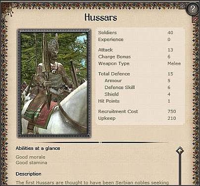 Merchant Cavalry Militia ( 24 ) - Jest to średnia jednostka jazdy, której atutami są dobra obrona (15) i niski koszt rekrutacji (370) - Węgry - Miasto (2) | Nacje w Medieval II Total War - Medieval II: Total War - poradnik do gry