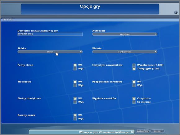 Opcje gry w ekranie startowym. - Opcje gry w ekranie startowym | Podstawy rozgrywki Championship Manager 2007 - Championship Manager 2007 - poradnik do gry