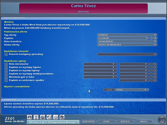 Składamy ofertę wybranemu zawodnikowi. - Negocjacje | Transfery Championship Manager 2007 - Championship Manager 2007 - poradnik do gry