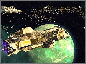 Resztki pierwszej Gwiazdy Śmierci lataja w przestrzeni nad Yavin 4. - Misja 5 - Pozostałości Gwiazdy Śmierci - Kampania - Star Wars: Empire at War - Forces of Corruption - poradnik do gry