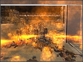 Efekt działania miotacza ognia Bossk'a widziany z perspektywy ofiary... - Misja 11 - Wizje przeszłości - Kampania - Star Wars: Empire at War - Forces of Corruption - poradnik do gry