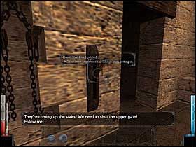 Biegnij szybko w prawo od zeskoku do dźwigni w murze, która opuści kratę! - The Gate of Stonehelm (1) | Rozdział 1 | Dark Messiah of Might and Magic - Dark Messiah of Might and Magic - poradnik do gry