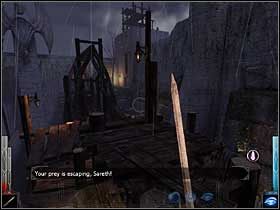 Krawędź dachu się skończyła - ta konstrukcja jest mocno niestabilna, do budowy użyto chyba materiałów z recyclingu! - Dead Mans Trail (2) | Rozdział 3 | Dark Messiah of Might and Magic - Dark Messiah of Might and Magic - poradnik do gry