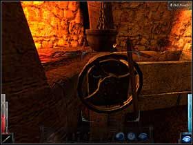 Uzyskany po przetopieniu sztaby żelaznej płynny metal wraz z kokilą przesuwamy kołowrotem w prawo - nad formę. - Dead Mans Trail (5) | Rozdział 3 | Dark Messiah of Might and Magic - Dark Messiah of Might and Magic - poradnik do gry