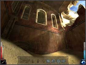 Ten łańcuszek coś za oczywiście zwisa w tym miejscu! Trzeba się lepiej rozejrzeć, po wygląda na podpuchę. - The Temple of the Spider (5) | Rozdział 5 | Dark Messiah of Might and Magic - Dark Messiah of Might and Magic - poradnik do gry