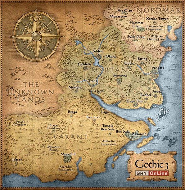 To jest mapa świata który przyjdzie Ci przemierzyć - Gothic 3 - poradnik do gry