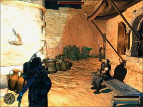 Diego siedzi na ławce obok rezydencji Nafalema - Inne | Questy | Solucja Gothic 3 - Gothic 3 - poradnik do gry