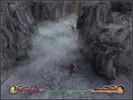 Teraz podejdź pod uniesiony most, aby go opuścić, musisz aktywować w krótkim czasie dwa przyciski - Misty Gorge | Poziomy | Eragon - Eragon - poradnik do gry