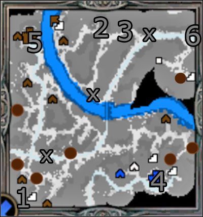 Na powierzchni, wychodząc wskazanym przeze mnie przejściem pojawisz się w (1) - Misja 3 - Partyzanci | Kampania 2 HoMM V Kuźnia Przeznaczenia - Heroes of Might & Magic V: Kuźnia Przeznaczenia - poradnik do gry