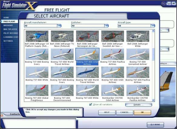 Menu wyboru samolotu. - Microsoft Flight Simulator X: Wybór samolotu | Boeing 737-800 - Microsoft Flight Simulator X - poradnik do gry