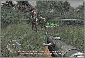 Kiedy już oczyścicie parter, wdrapcie się po schodach na górę (#2) i dokończcie dzieła - [Rozdział II] The Island cz.1 | Call of Duty 3 - Call of Duty 3 - poradnik do gry