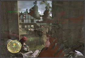 Kiedy już nieco oczyścicie okolice z wrogich oddziałów, przejdźcie przez wyrwę w ogrodzeniu po prawej stronie podwórka (#1) - [Rozdział III] Night Drop cz.1 | Call of Duty 3 - Call of Duty 3 - poradnik do gry