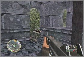 Po chwili dotrzecie do otwartego terenu z porozrzucanymi tu i ówdzie murami (#1) - [Rozdział IV] Mayenne Bridże cz.1 | Call of Duty 3 - Call of Duty 3 - poradnik do gry