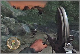 Po załatwieniu pierwszego działa uważajcie na niemieckie stanowisko znajdujące się nad wami (#1) - [Rozdział V] Operation Totalize cz.1 | Call of Duty 3 - Call of Duty 3 - poradnik do gry